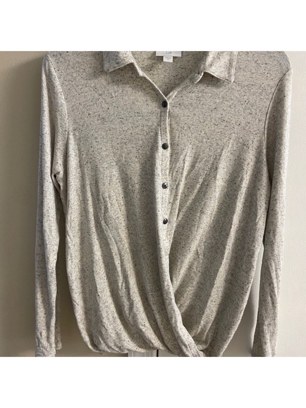 J. Jill Cream Speckled Knit Top button up Small